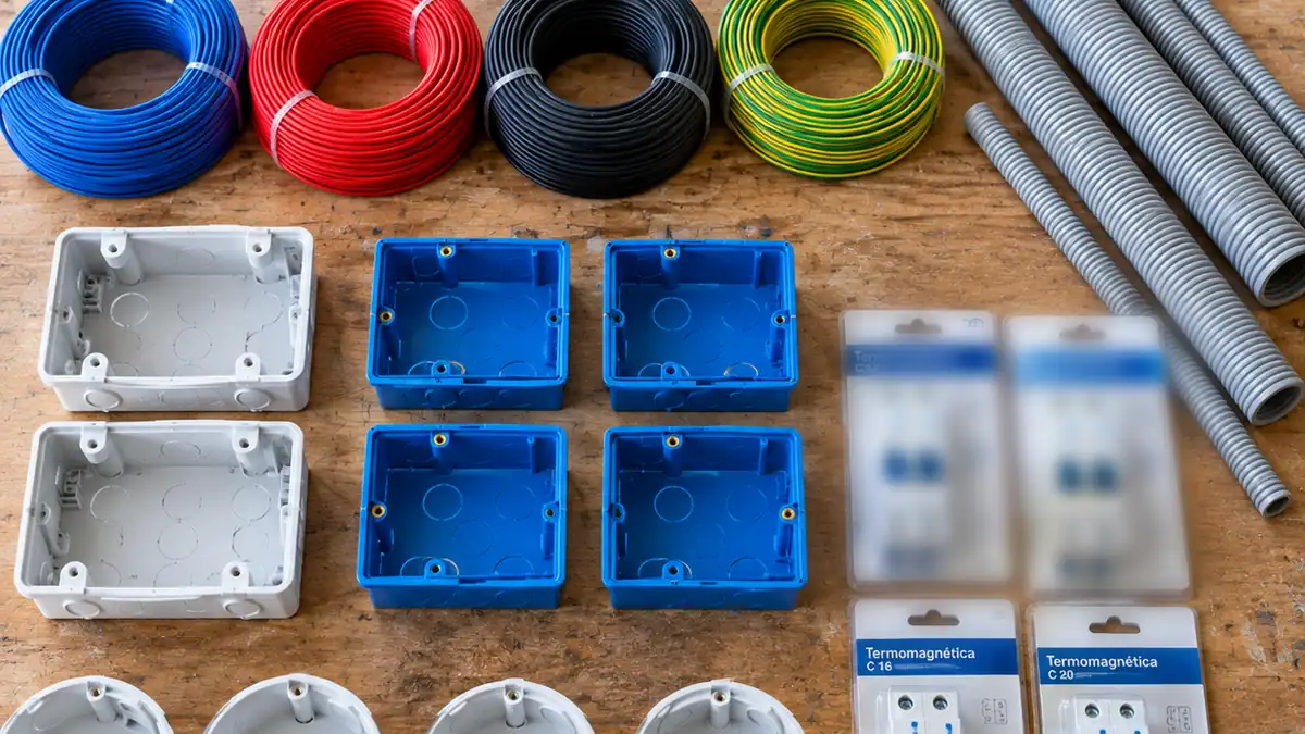 Materiales eléctricos computados y ordenados por tipo antes del inicio de la obra